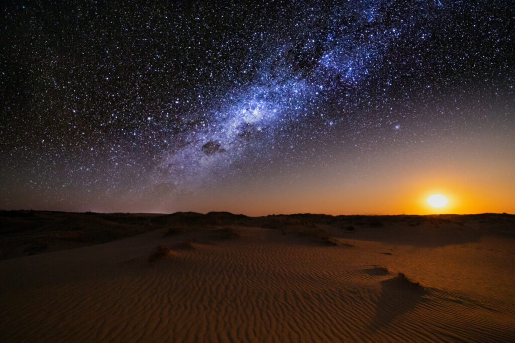 Starry night  sky view at the Sahara Desert in Morocco 