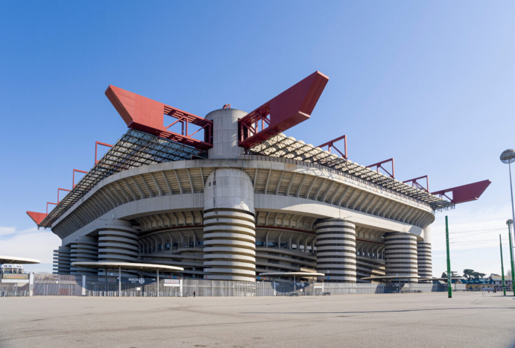 Exterior and the architecture of the San Siro Stadium in Milan, Italy