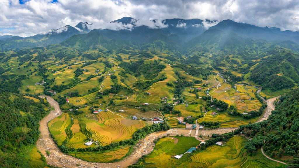Aerial view of rice terraces in Sapa, Vietnam