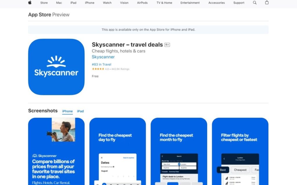 Skyscanner App in Apple App Store