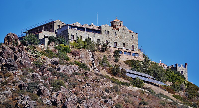 Stavrovouni Monastery, a serene Orthodox Christian retreat perched atop a mountain in Cyprus, offers panoramic views and a tranquil ambiance.