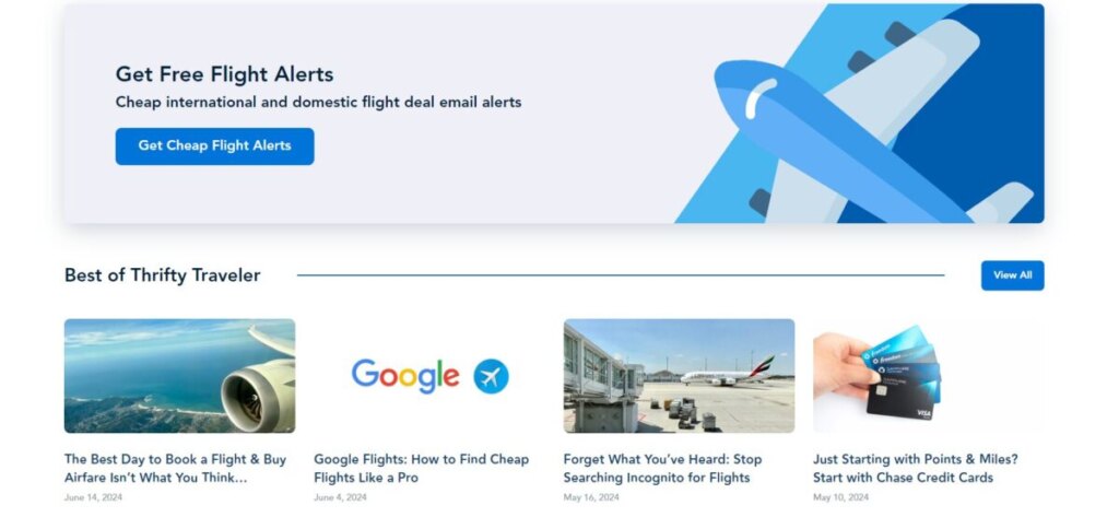 Thrifty Traveler Flight Alerts webpage