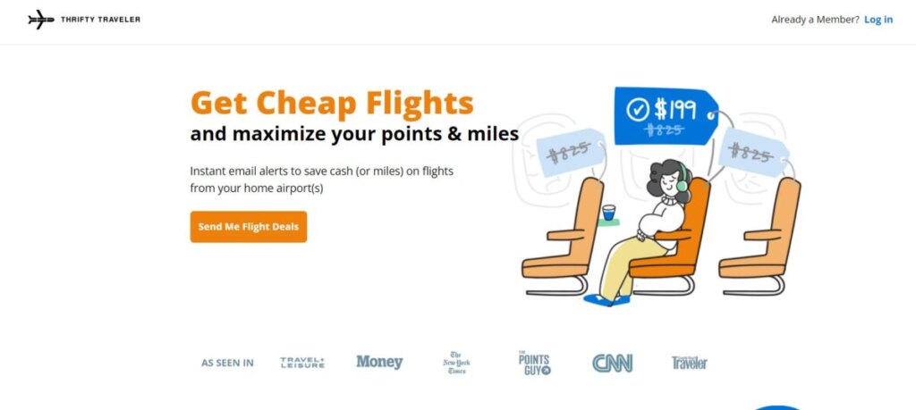 Thrifty Traveler Flight Deals webpage