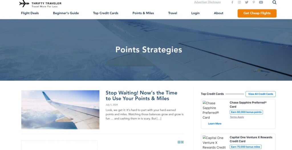 Thrifty Traveler Points and Miles Webpage