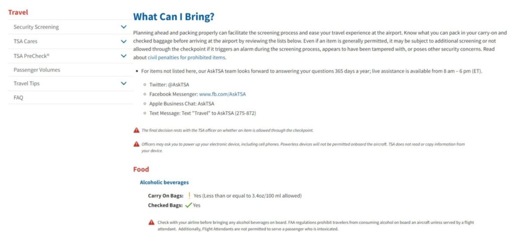 TSA Screening What Can I Bring Food Section