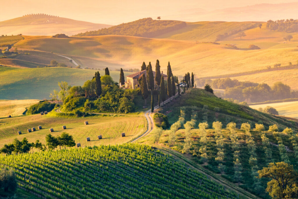 Aerial view of Tuscany, Italy Countryside
