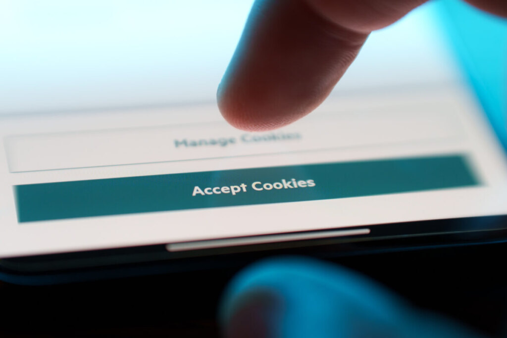 Phone screen showing webpage accept cookies button option